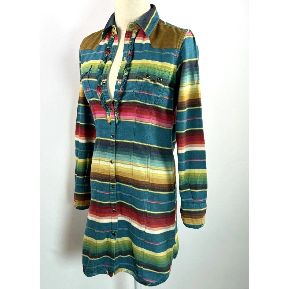 Tasha Polizzi Colt 44 Serape Stripe Tunic Western Shirt Dress Women S 1095-02